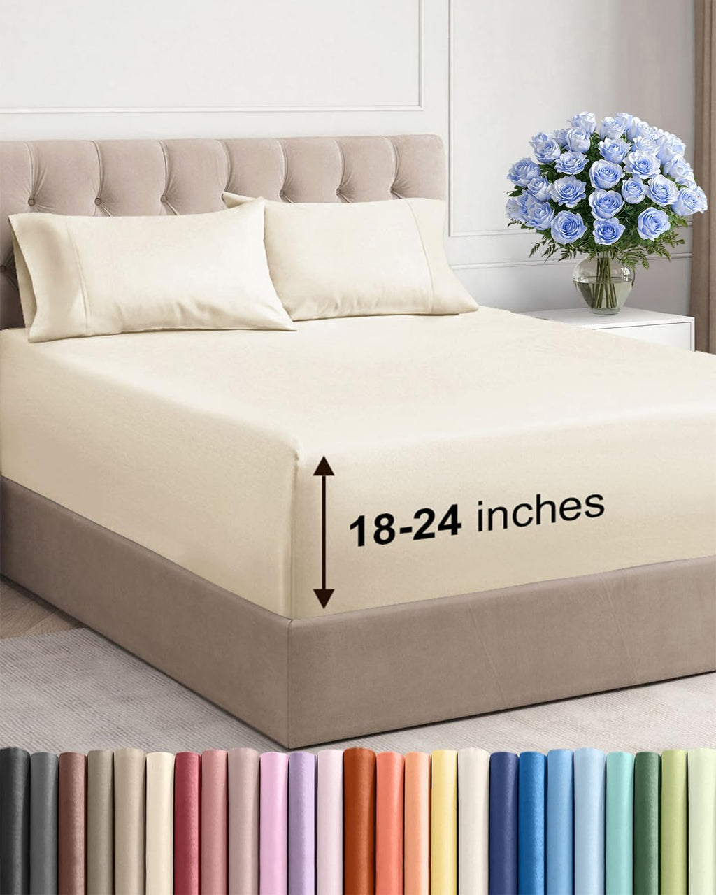 Skiennix Extra Deep Twin Sheet Set - 4-Piece Breathable Cooling Bedding | Soft, Wrinkle-Free Off White