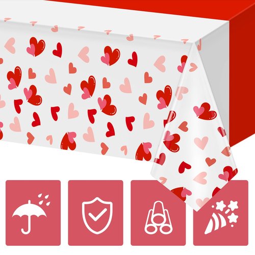 Hxezoc 3 Pack Valentines Day Tablecloths, 54 x 108 Inch Disposable Heart Plastic Table Cover for Girls Kids Valentines Birthday Baby Shower Party Decorations Outdoor Indoor Party Supplies