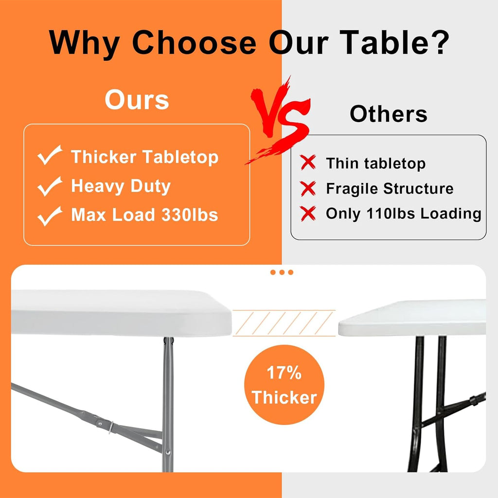 SKOK Folding Picnic Table - Adjustable Height 4/6/8FT - Portable Plastic Design with Handle for Events