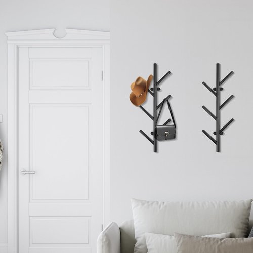 Tongyuyan 2 Pack Vertical Coat Rack Wall Mount,Metal Vertical Hat Rack for Wall(16 inches),Suitable for Hanging Clothes, Hats, Bags and Scarves(Black)