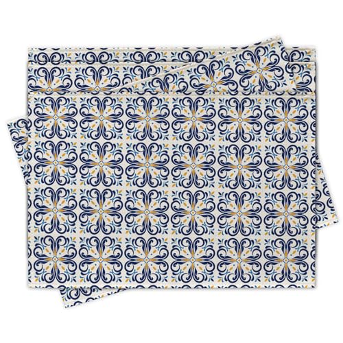 Vintage Floral Placemats Set of 4 - Retro Blue Yellow Design