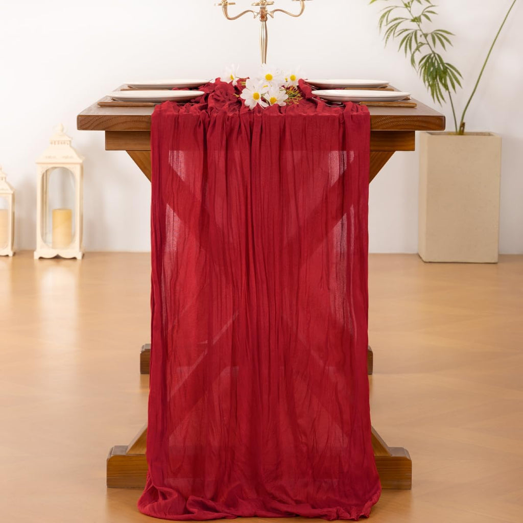 Socomi Red Cheesecloth Table Runner - 10FT Rustic Boho Gauze for Weddings & Events | Home Decor