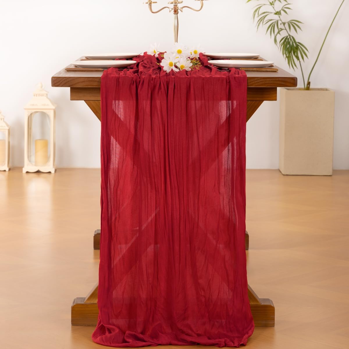 Socomi Red Cheesecloth Table Runner - 10FT Rustic Boho Gauze for Weddings & Events | Home Decor