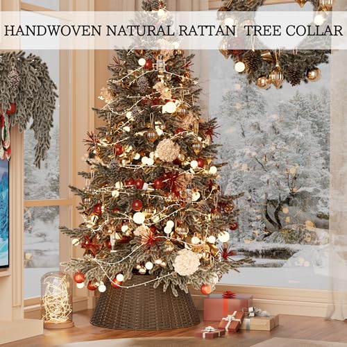 Vintage Rattan Christmas Tree Collar 23 Inch Woven Wicker Holiday Skirt & Stand Cover