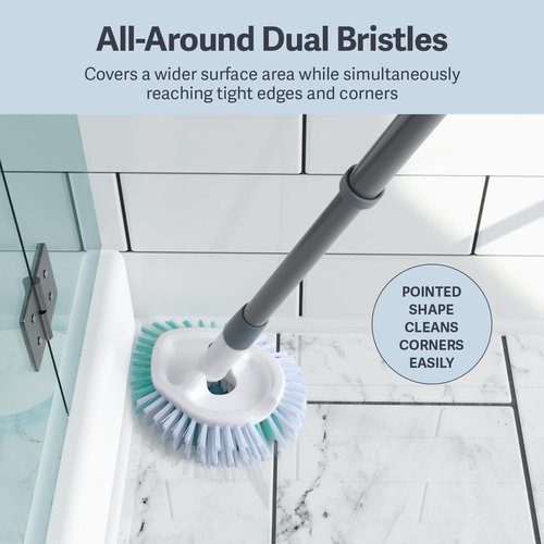 Casabella Tub & Tile Brush - Bathroom Cleaning Brush, Extendable Handle, All-Around Dual Bristles, Bristled Head, Non-Slip Grip