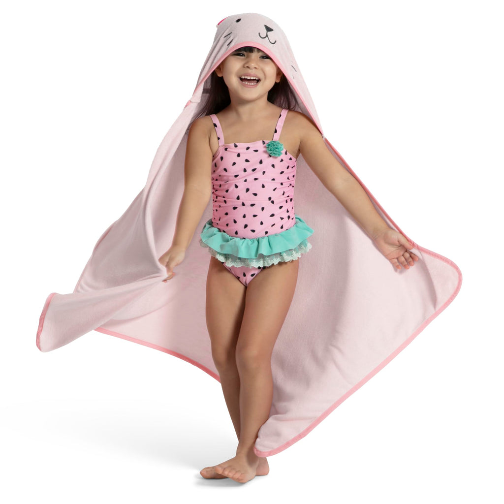 Delta Children Kids Hooded Bath Towel with Pockets - Super Soft and Absorbent- Great Gift for Boys and Girls, Pink Cat