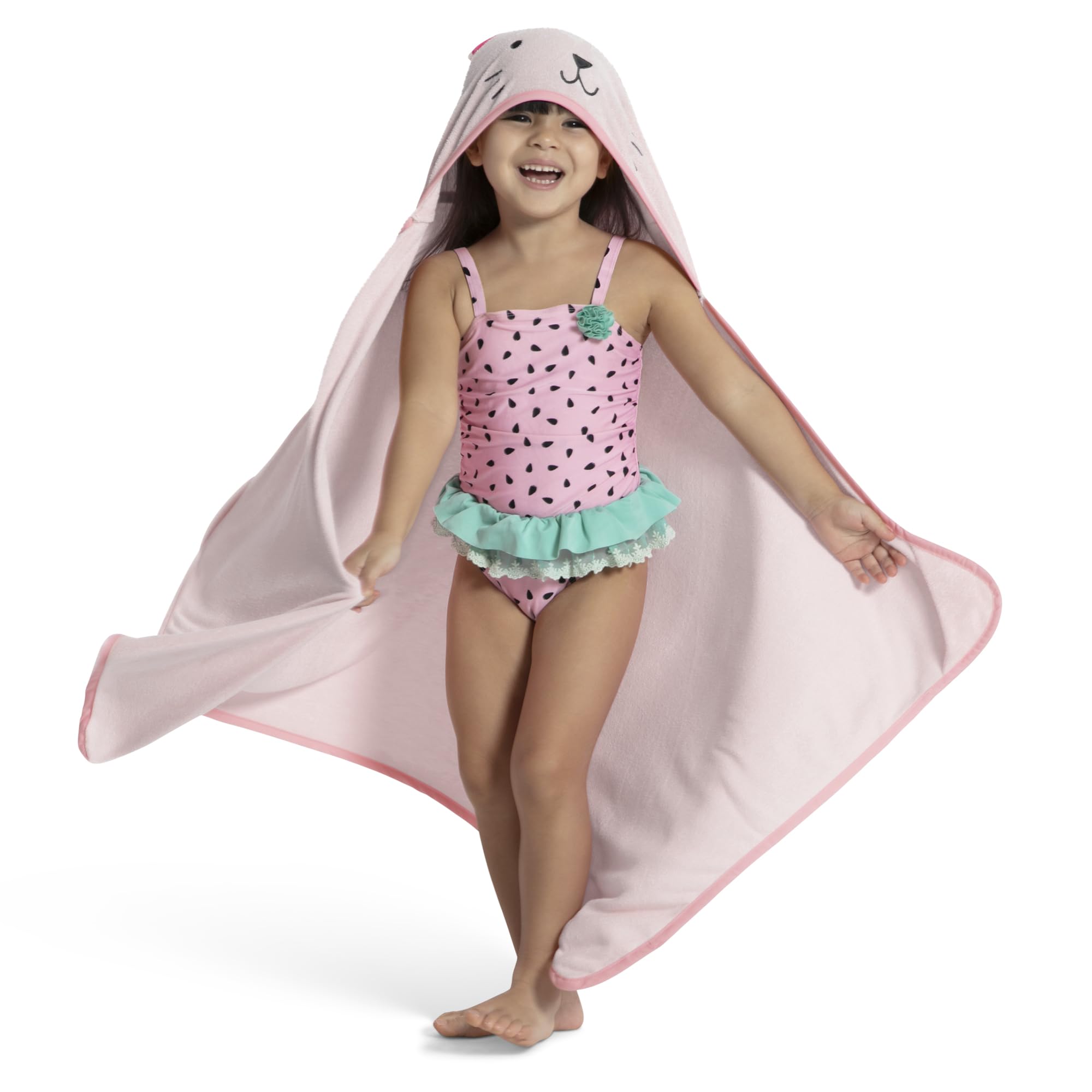 Delta Children Kids Hooded Bath Towel with Pockets - Super Soft and Absorbent- Great Gift for Boys and Girls, Pink Cat