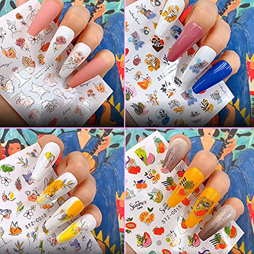 18 Sheets Nail Art Stickers Colorful Flame Floral Star Decals