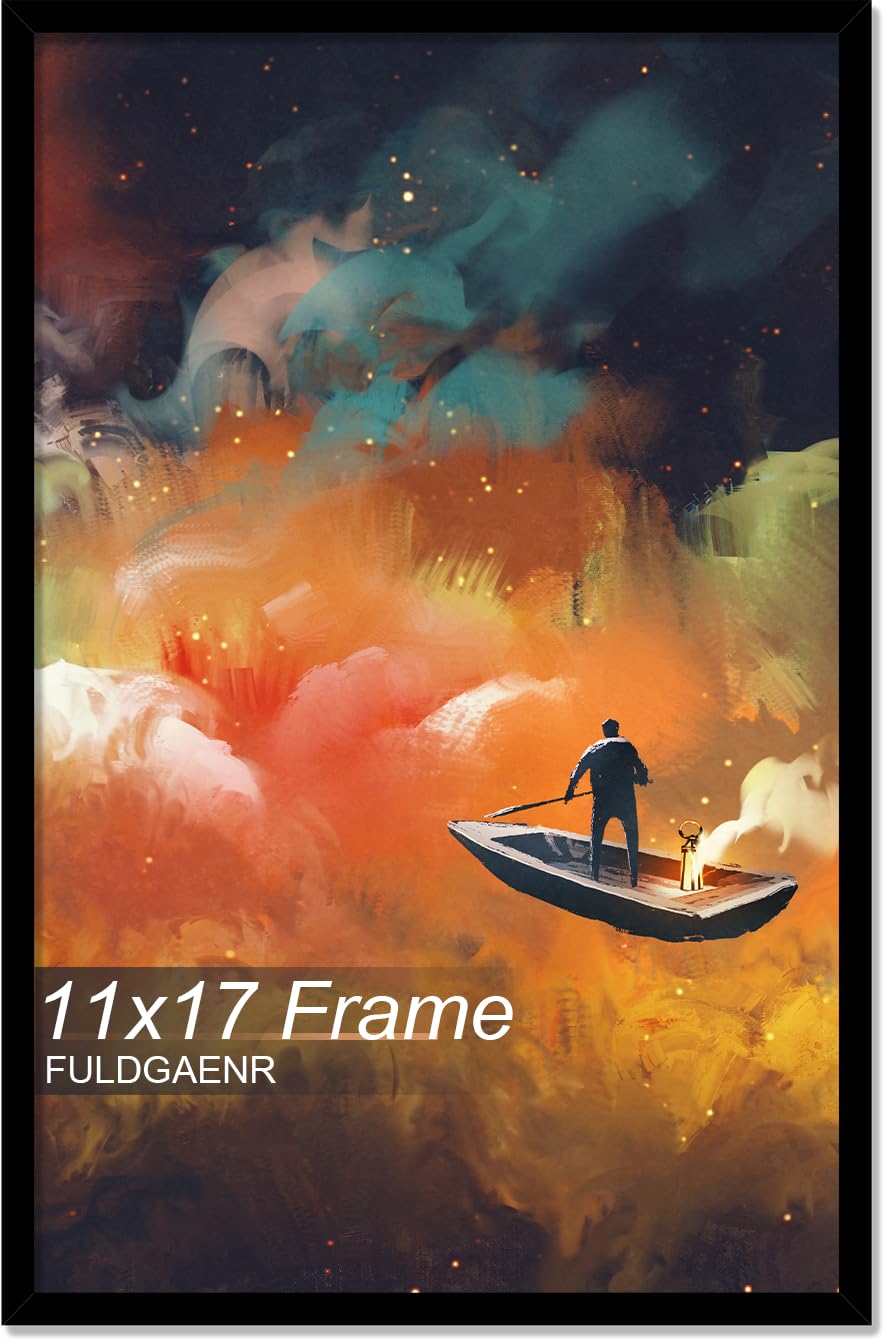 FULDGAENR 11x17 Picture Frame, Black Frames for 11 x 17 Inch Photo Poster Certificate, High Transparency Wall/Tabletop Frame with Horizontal Vertical Display (Black | 11"x17")