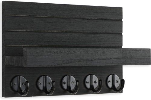 Lwenki Key Holder - Decorative Wall-Mounted Key and Mail Organizer with Shelf | Paulownia Wood (9.8”W x 6.7”H x 4.2”D)