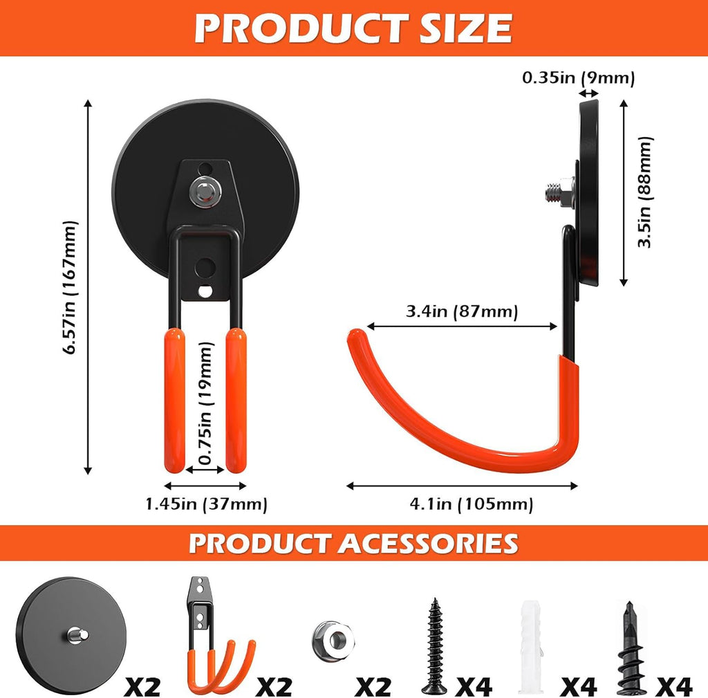 Magnetic Hooks by Extra Large - Heavy Duty 3.5in Ndfeb Magnet for Garage Tools | 2 Pack Wall Mounted Storage