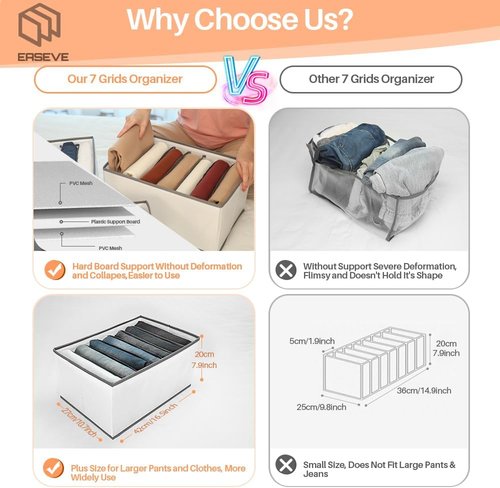 EASEVE Closet Organizer - 6 Pack Foldable Drawer Dividers for Clothes | Stackable Storage Bins