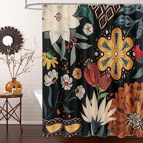 MitoVilla Boho Floral Shower Curtain, Vintage Botanical Fabric 72x72 - Flower 02