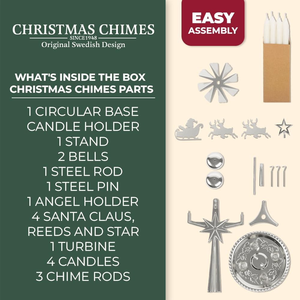 Original Swedish Christmas Chimes - Festive Carousel with 4 Candles | Elegant Silver Home Decor Since 1948
