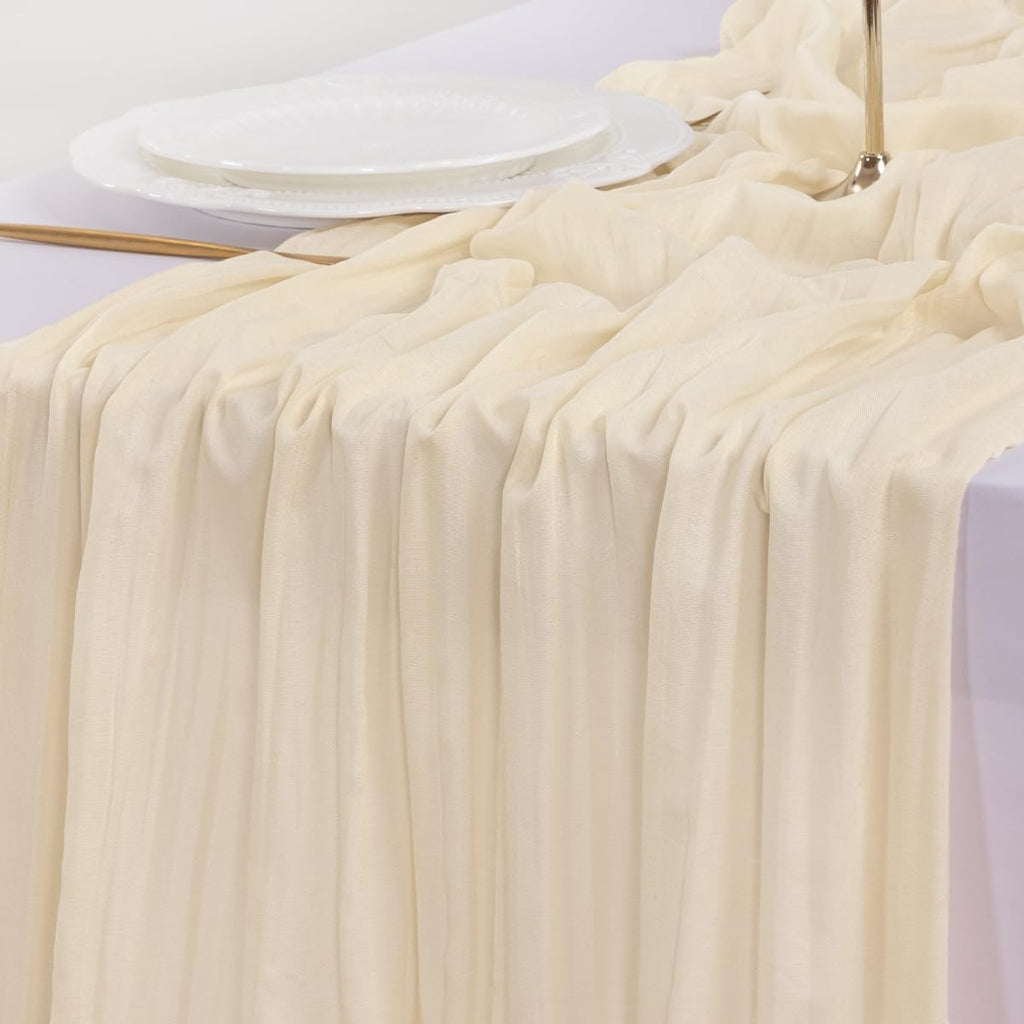 Socomi Cheesecloth Table Runner - 120 Inch Beige Boho Rustic Decor for Weddings & Events