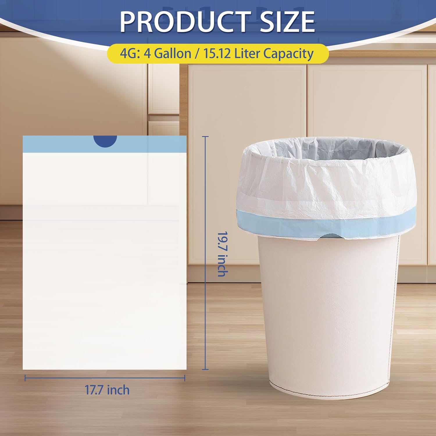 Skiennix 240 Count Drawstring Trash Bags - 4 Gallon Unscented White Garbage Liners for Home & Office