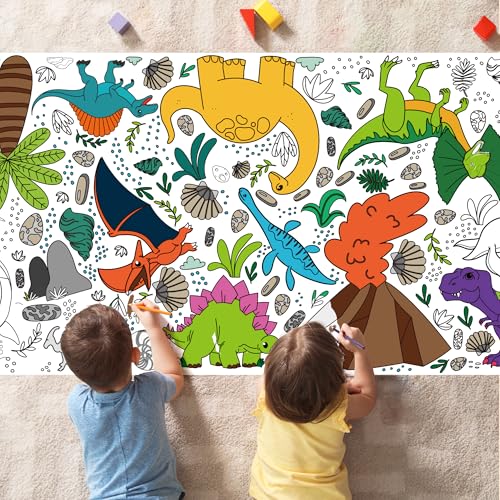 Dinosaur Giant Coloring Poster Tablecloth for Kids - 72" x 30"