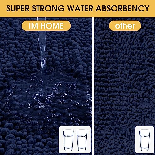 ACCUMTEK Luxury Navy Blue Bathroom Rug Mat 32"x20" - Ultra Soft Chenille, Non-Slip