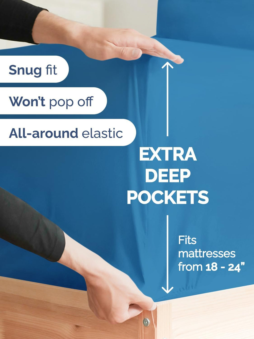 Skiennix Extra Deep Twin XL Sheet Set - 4 Piece Breathable Cooling Bedding - Soft Wrinkle-Free Denim Blue