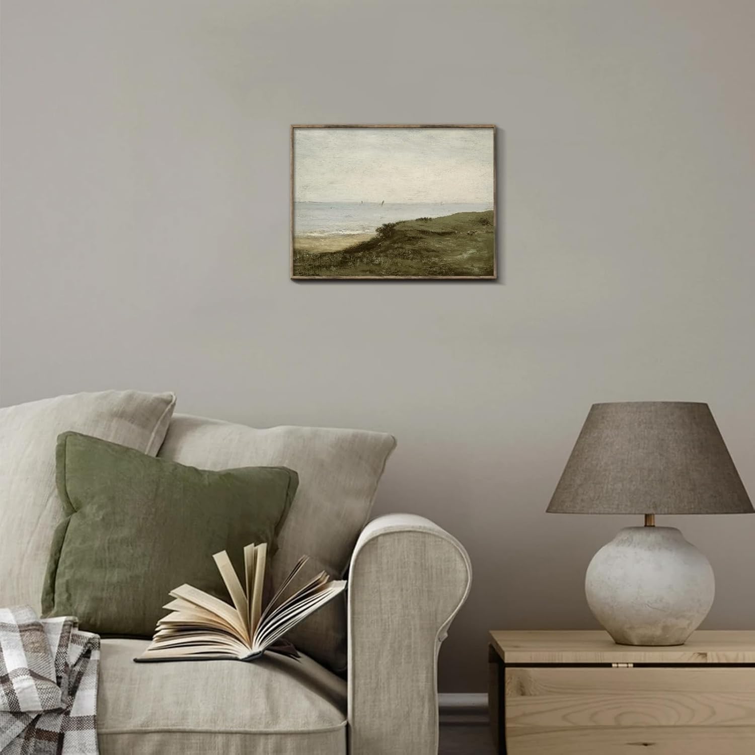 RETRART Vintage Wall Art - Seaside Landscape Painting in Muted Green | 11" x 14" Unframed Canvas Decor