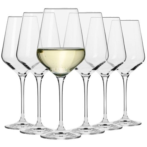 Krosno Large White Wine Glasses Set of 6, 13.2 oz, Avant-Garde Collection, Crystal Glass,Long Stem Wine Glasses for Wines and Cocktails, Glass Set for All Occasions, Dishwasher Safe, Made in Europe