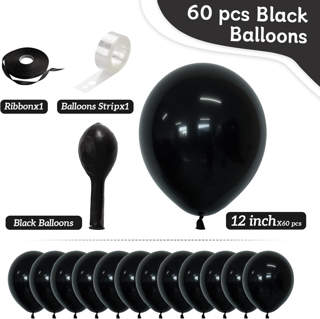 Black Balloons - 60 PCS 12-Inch Latex Balloons for Birthday, Wedding, Baby Shower & Holiday Decor