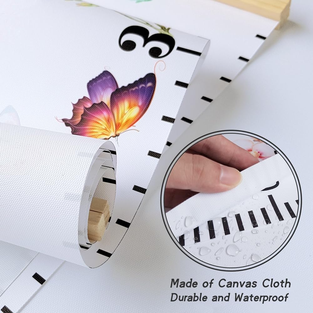 Height Chart for Kids Growth Measuring Girls Room Playroom Essentials Toddler Bedroom Nursery Baby Home Purple Flowers Canvas Wall Decor