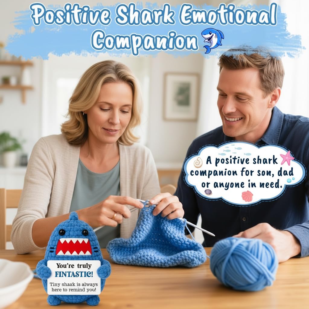 Positive Crochet Animals Shark Gift White Elephant Gifts for Adults Friends Christmas Secret Santa Gifts for Coworker Women Men Get Well Gag Emotional Positive Shark Appreciation Thinking of You