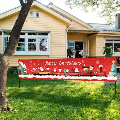 Christmas Train Banner 78.7x17.7 Inch - Santa with Gifts for Outdoor Decor