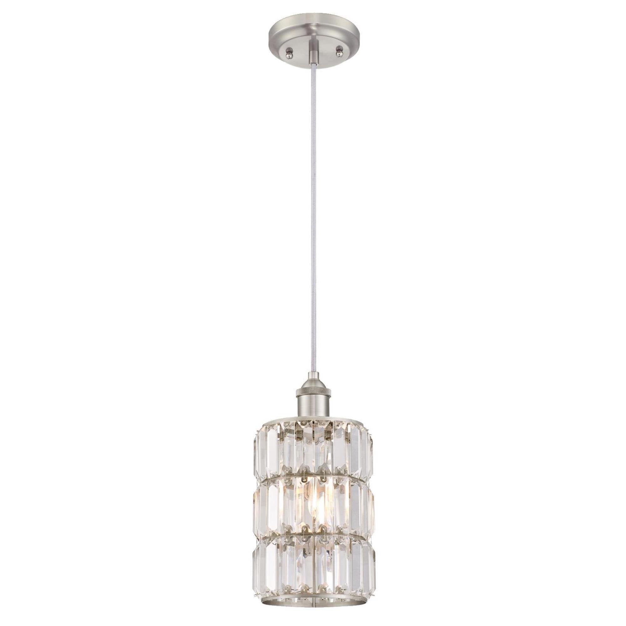 Westinghouse 6338900 Sophie One-Light Indoor Mini Pendant, Brushed Nickel Finish with Crystal Prism Glass