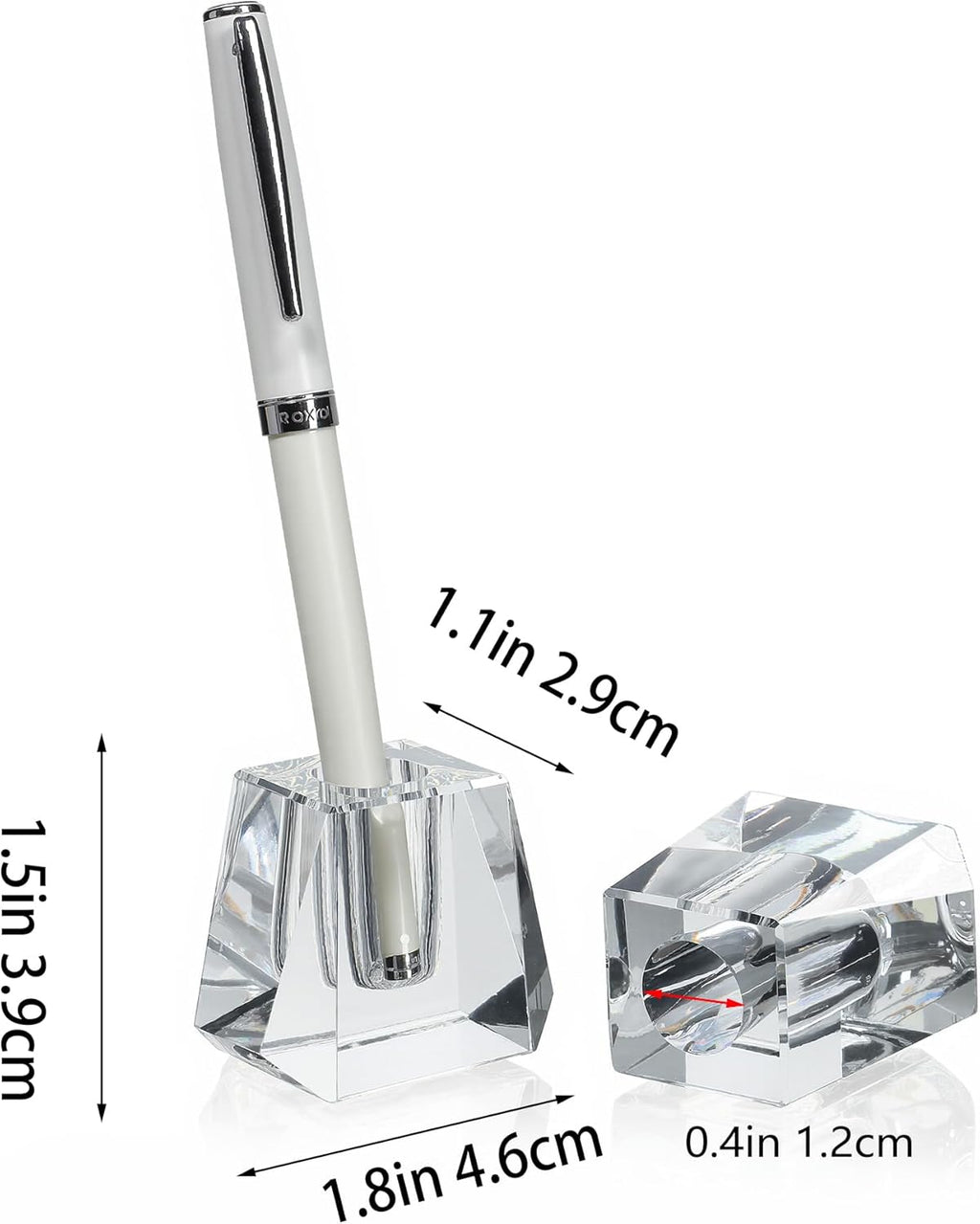 QFkris Crystal Pen Holder - Elegant 1.8" Glass Fountain Pen Stand | Perfect Gift for Office Decor