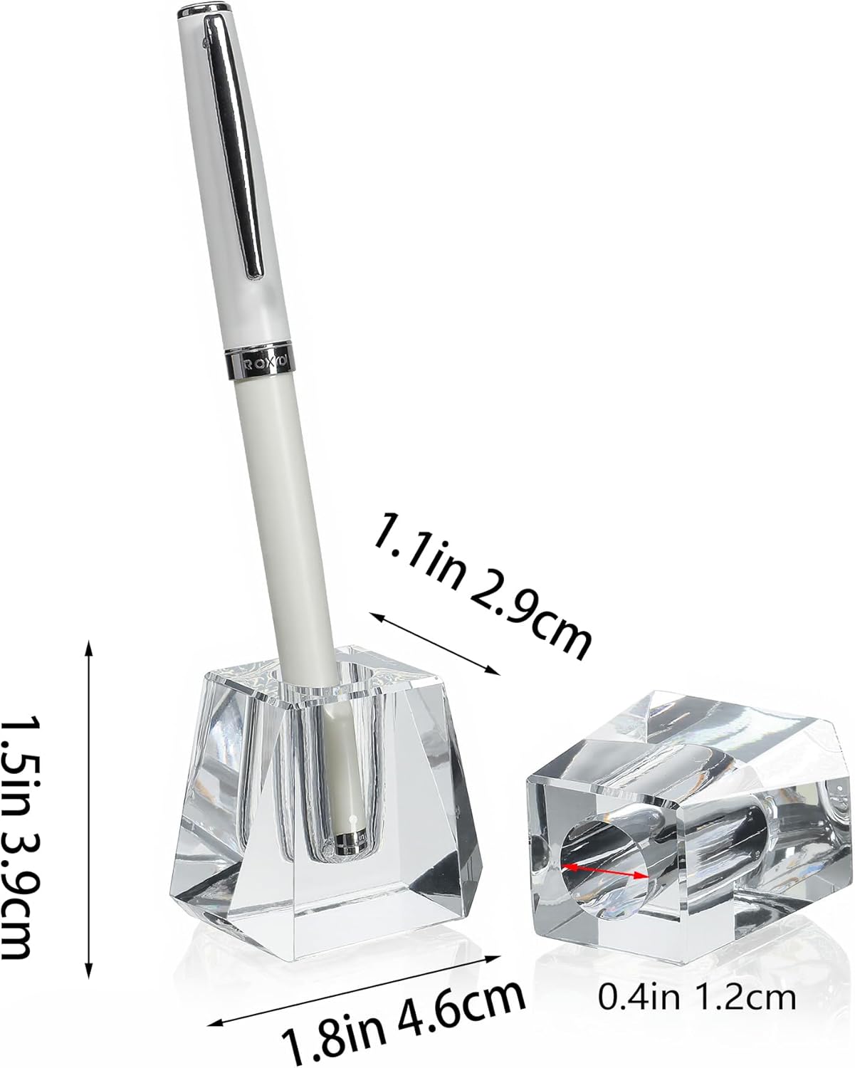 QFkris Crystal Pen Holder - Elegant 1.8" Glass Fountain Pen Stand | Perfect Gift for Office Decor