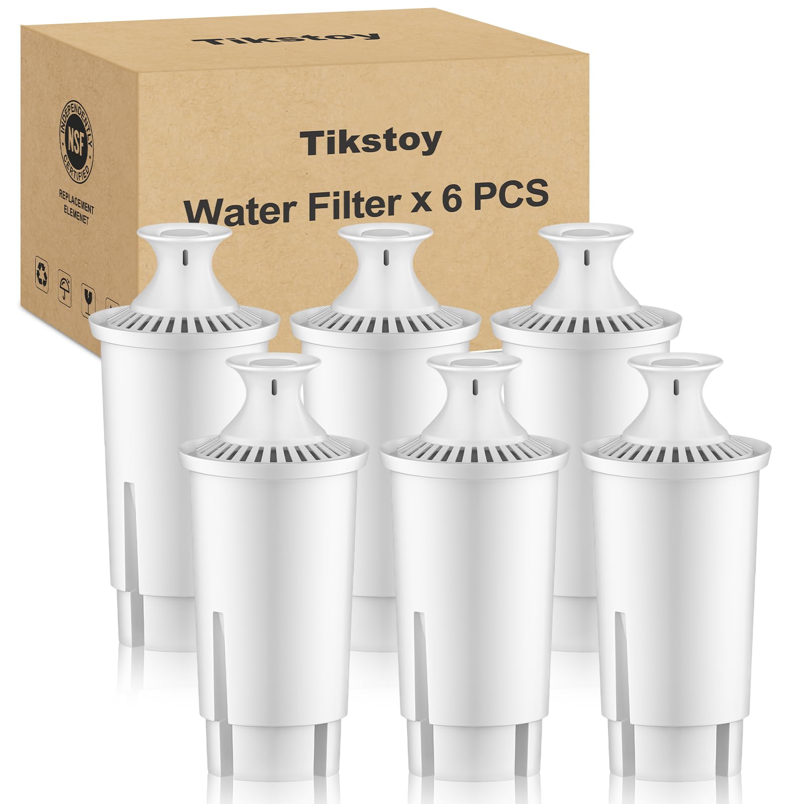 Tikstoy Water Filter Replacement Compatible with Brita Filter & Pitchers, Classic, Mavea, Ob03, 107007, 35557, Water Filter By Tikstoy, Reduce Chlorine and Heavy Metals (6)