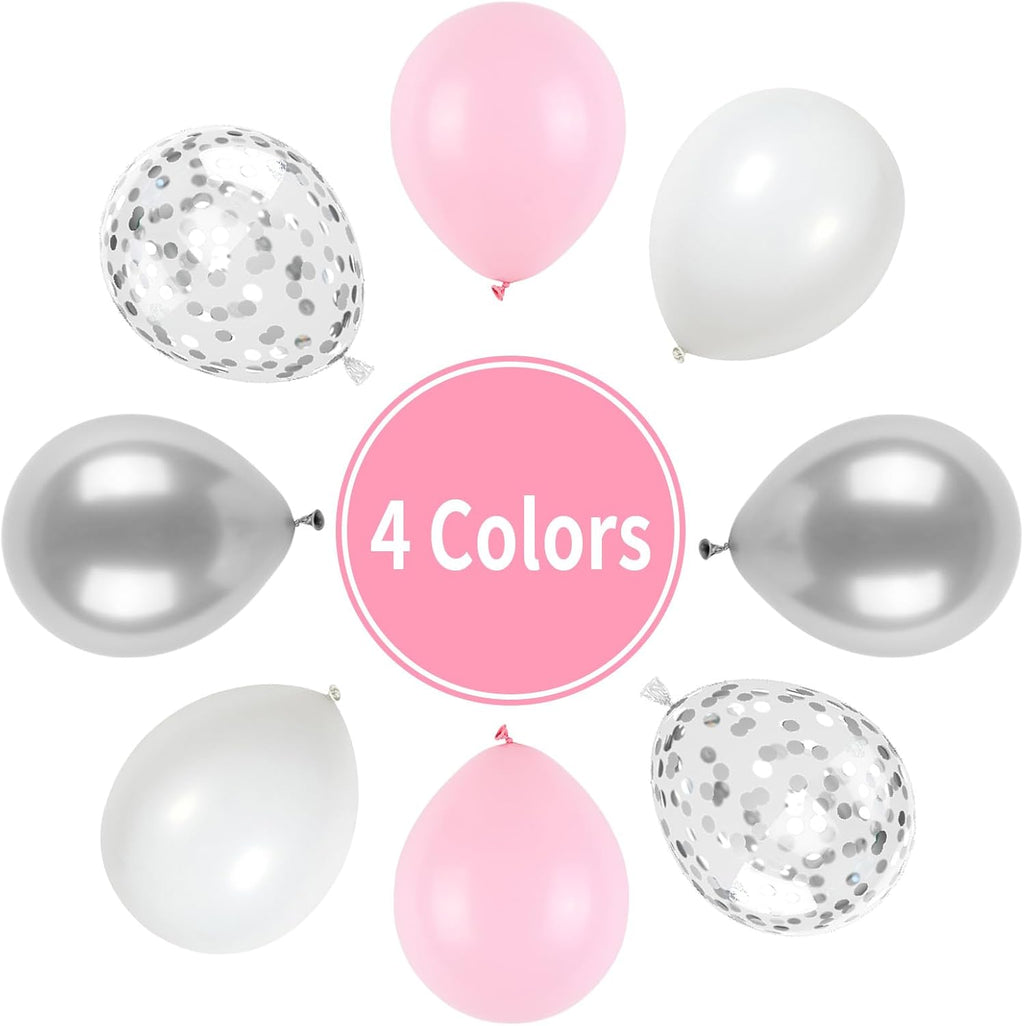 Skiennix Pink and Silver Balloons - Metallic Pastel Party Decor for Birthdays, Weddings & Showers
