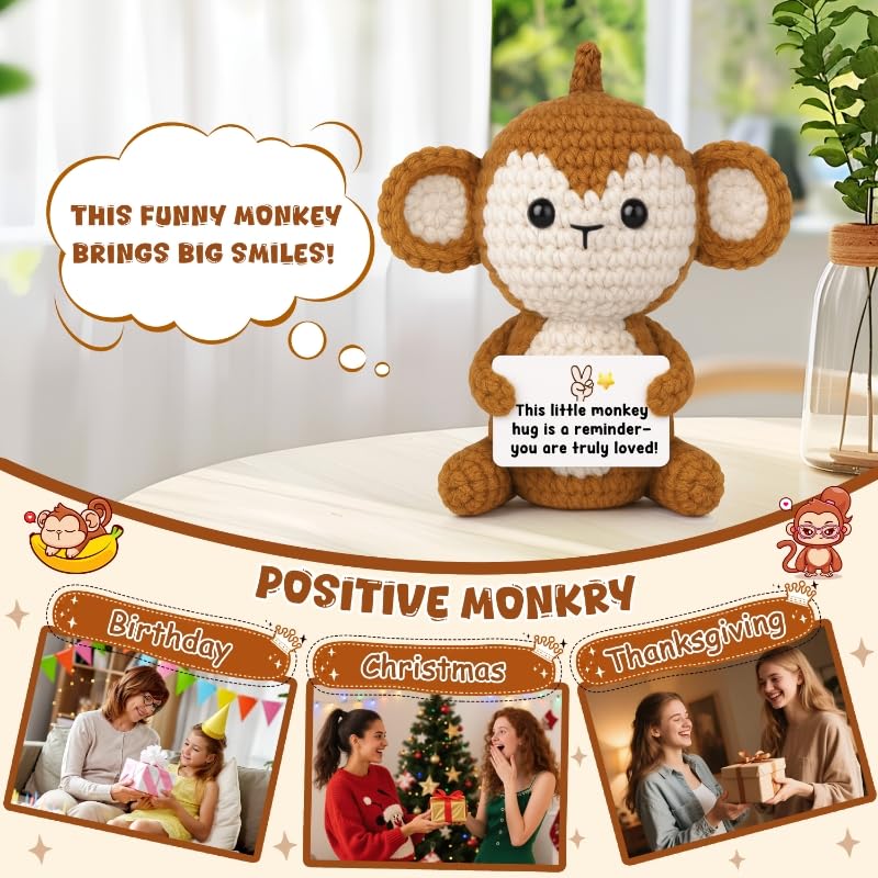 Positive Monkey Crochet Stuffed Animal for Emotional Support