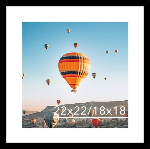 JCJMY 22x22 Black Picture Frame - Display 18x18 Photos with Mat or 22x22 Without Mat | Shatter-Resistant Plexiglass