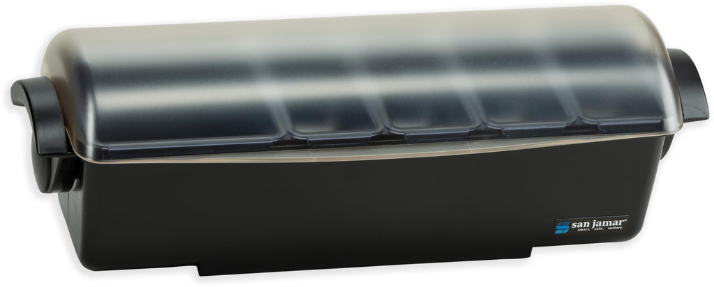 San Jamar Dome Garnish Center 5 Tray with Caddy for Kitchen, Bar, And Restaurants, Plastic, 8 Pints, Black