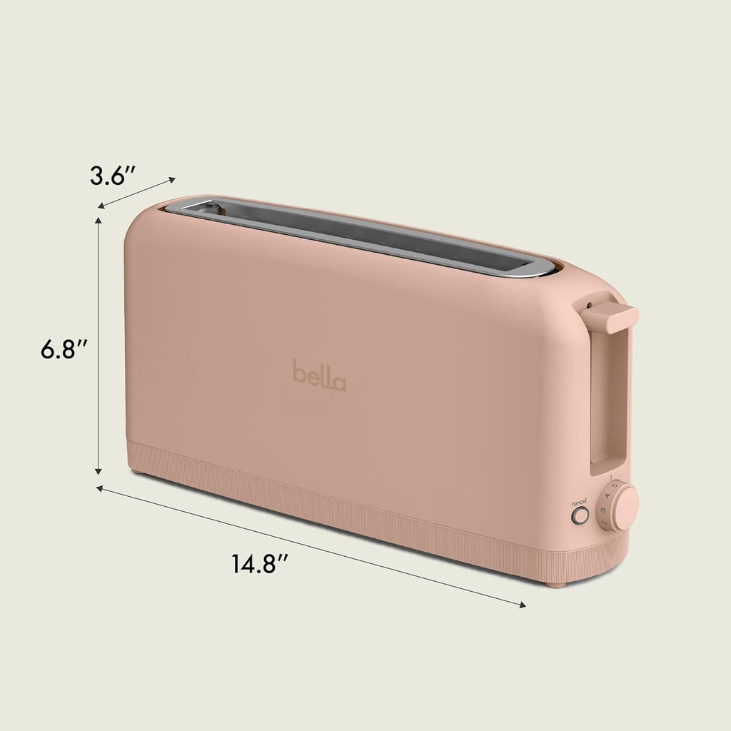 Bella 2 Slice Slim Toaster - 10” Long Slot with 6 Shade Settings, Reheat & Cancel Functions, Blossom Color