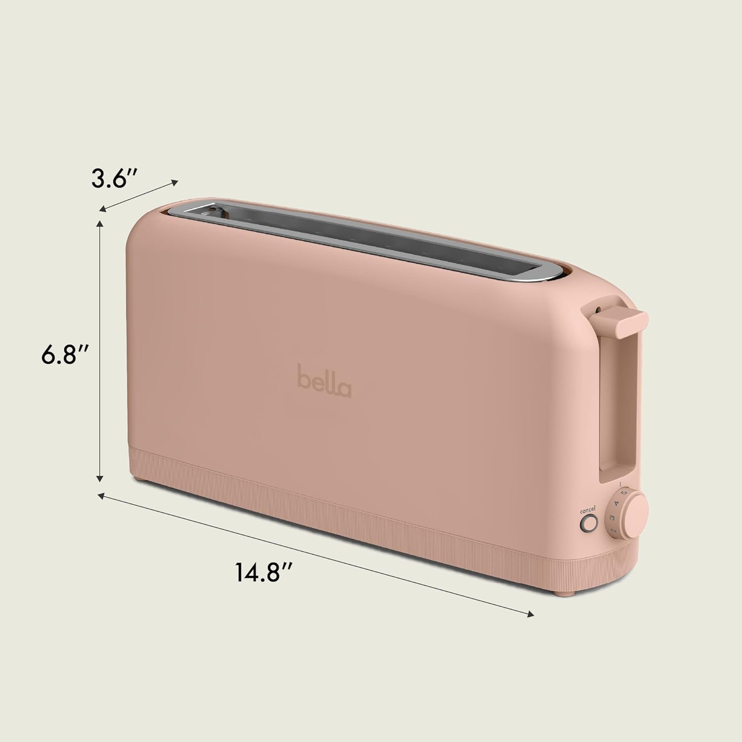 Bella 2 Slice Slim Toaster - 10” Long Slot with 6 Shade Settings, Reheat & Cancel Functions, Blossom Color