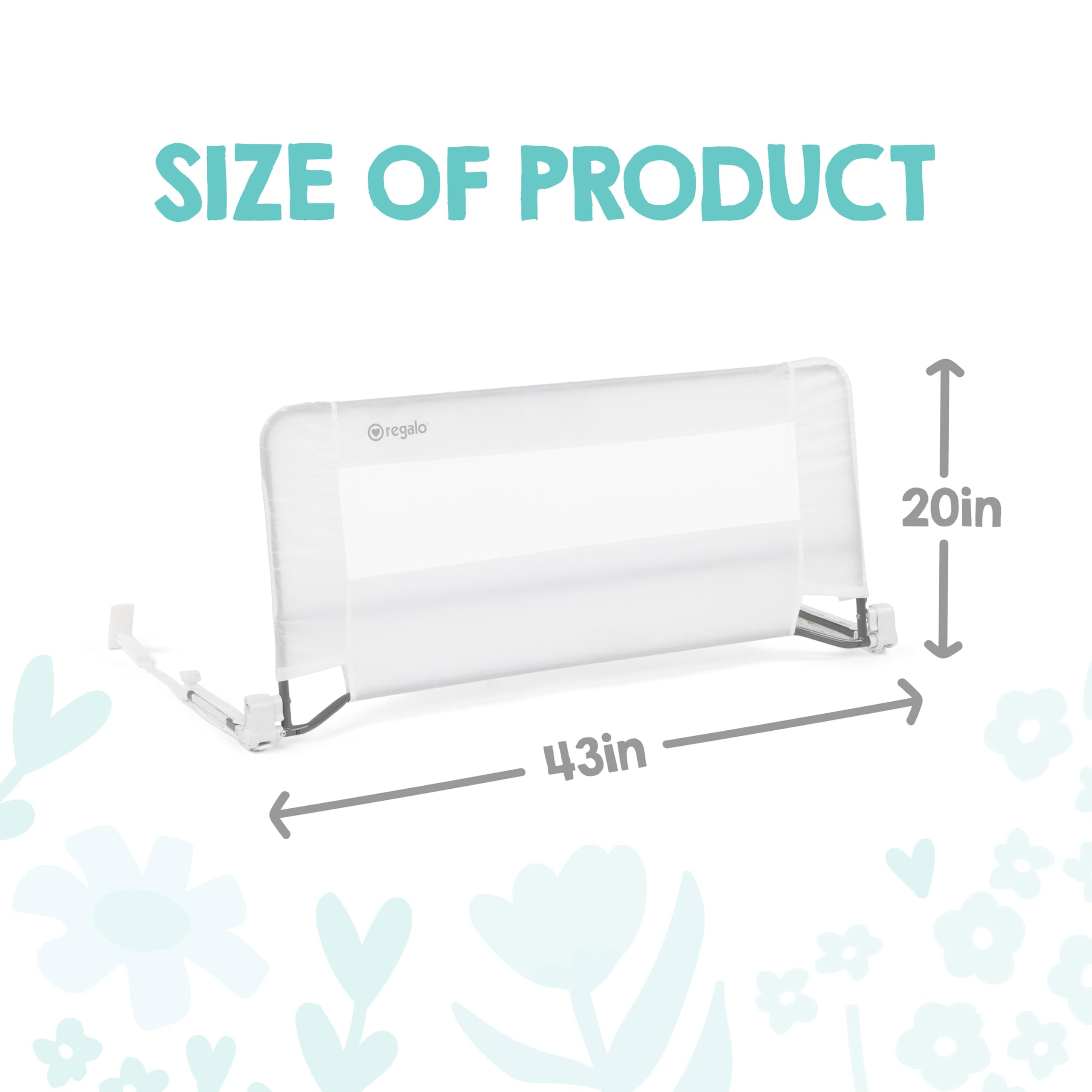Regalo Safety Swing Down Bed Rail Guard for Toddlers, 43" Bed Safety Rail with Patented Gap Guard, Toddler Bed Rail Fits Twin, Full & Queen Beds, Guard Rail for Kids Bed, American Designed & Owned