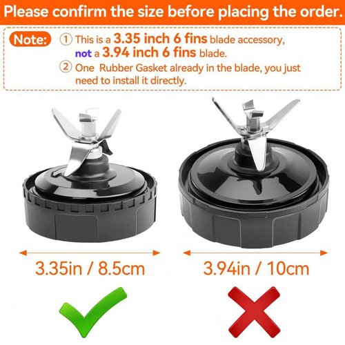 1-pack 6 Fins Extractor Blade Assembly for Ninja, 3.35inches/8.5cm Blender Blade Replacement Parts Compatible with Ninja BL660 BL740 BL770 BL771 BL772 BL773CO BL780, with Hook, Brush, Rubber Gasket