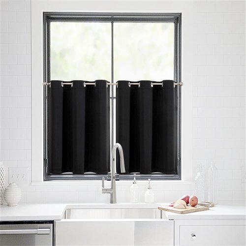 ChrisDowa Small Window Curtains - Grommet Thermal Insulated Room Darkening Panels | Black, 36 x 24 Inch
