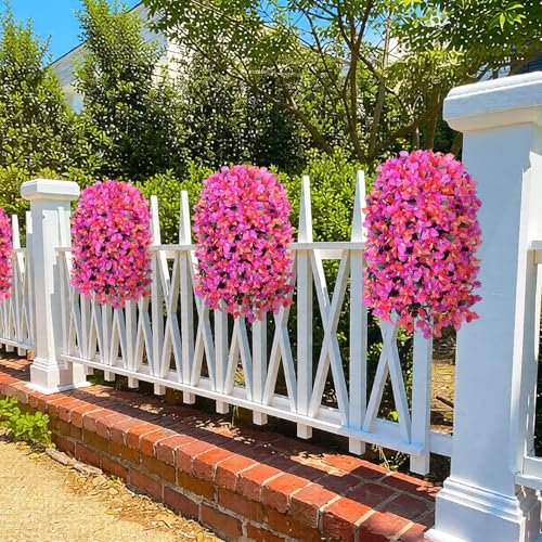 Artificial Bougainvillea Hanging Plants - 2 Pack Outdoor Faux Flowers, Fuchsia & Purple Hotpink