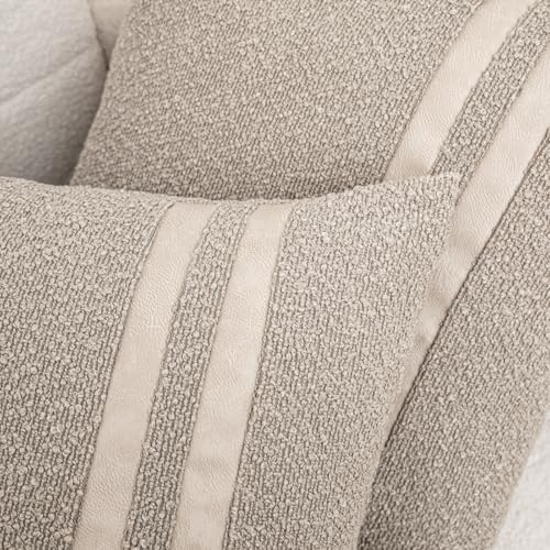 Vfuty 18x18 Oatmeal Boucle Throw Pillow Covers Set of 2 with Leather Accent