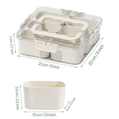 SMALL Divided Serving Tray with Lid and Handle, Portable Snack Box Container, 6 Compartments Veggie Fruit Snackle Tray,Charcuterie Box Container for Party, Travel, Entertaining,Picnic, SMALL SIZE
