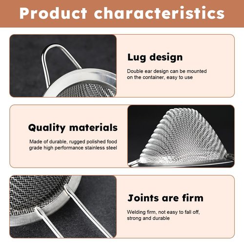 2-Pack Stainless Steel Fine Mesh Cocktail Strainer – Filters Out Drink Sediment for Cocktails, Ideal for Home Bartenders & Kitchen: Removes Tea/Coffee Particles