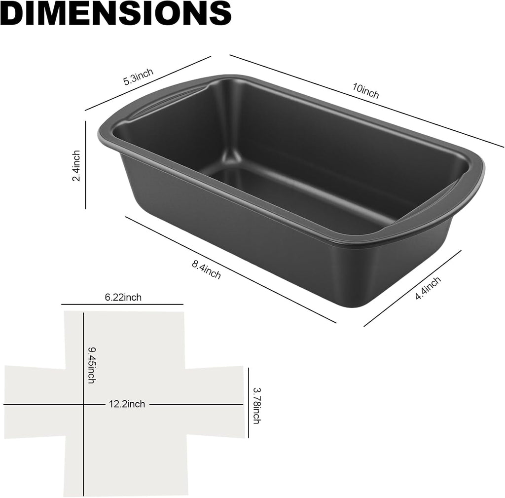 Premium Carbon Steel Non-Stick Loaf Pan - 2-Pack with 50 Parchment Paper Liners | BPA Free, Dishwasher Safe, 10x5
