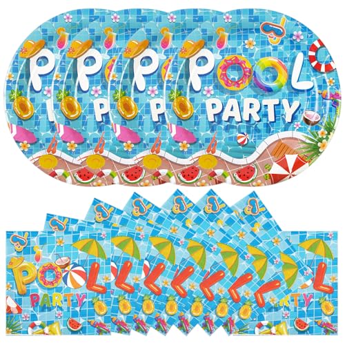 40PCS Summer Pool Party Plates and Napkins Set - Beach Theme Tableware