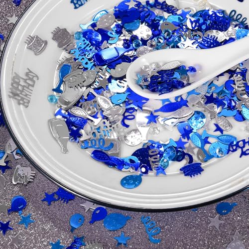 Happy Birthday Confetti Set, Dark Blue, Light Blue & Silver Table Scatter
