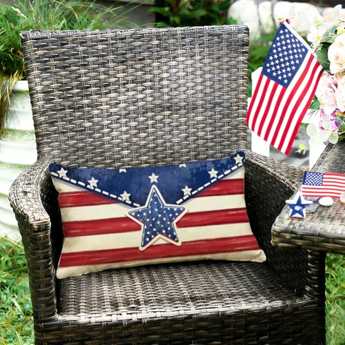 Red & Blue 12x20 Inch Patriotic Pillow Cover for 4th of July & Memorial Day Decor